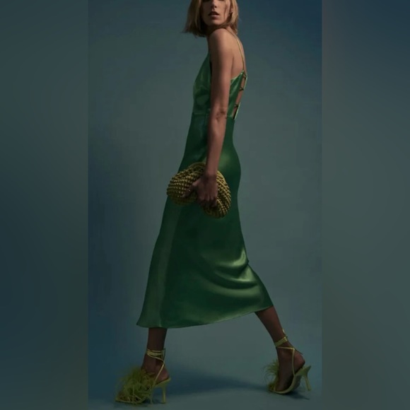 ZARA WOMAN NWT SS22 GREEN SATIN STYLE DRESS X-Small 3564/168 NEW with tags - Picture 5 of 6